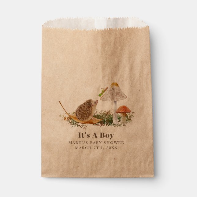 Hedgehog Grasshopper Mushroom Woodland Baby Shower Favour Bags (Front)