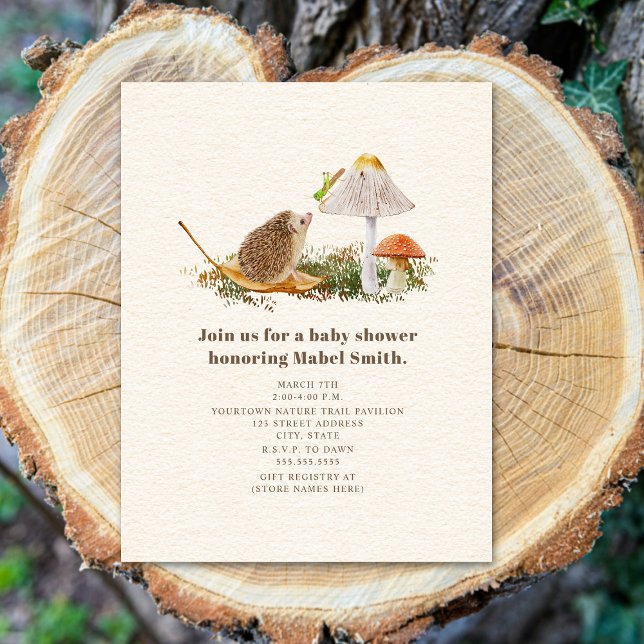 Hedgehog Grasshopper Mushroom Woodland Baby Shower Invitation (Creator Uploaded)