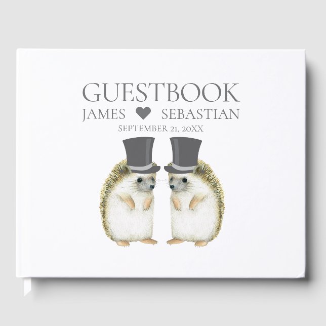 Hedgehog Grooms Cute Gay Couple Wedding Guest Book (Front)