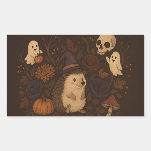 hedgehog haunted forrest 2 rectangular sticker