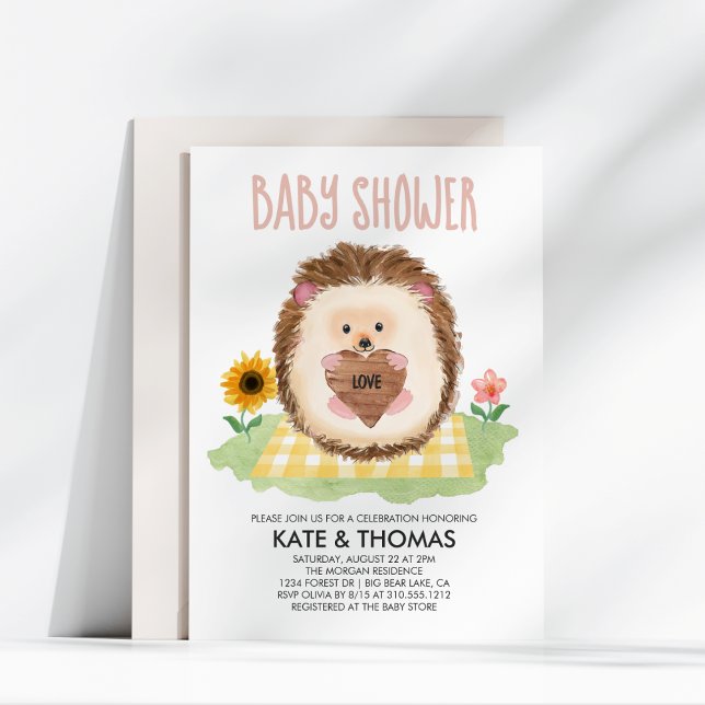 Hedgehog Heart Picnic Woodland Baby Shower Invitation (Creator Uploaded)