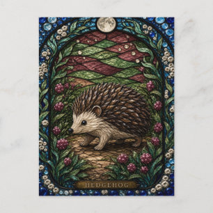 Hedgehog, Hedgerow Berry Stained Glass Postcard