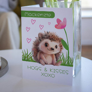 Hedgehog Hogs and Kisses personalised Valentines Holiday Card