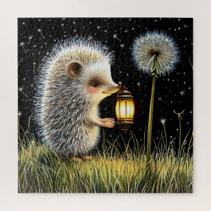 Hedgehog Holding Lantern Next to Dandelion Jigsaw Puzzle