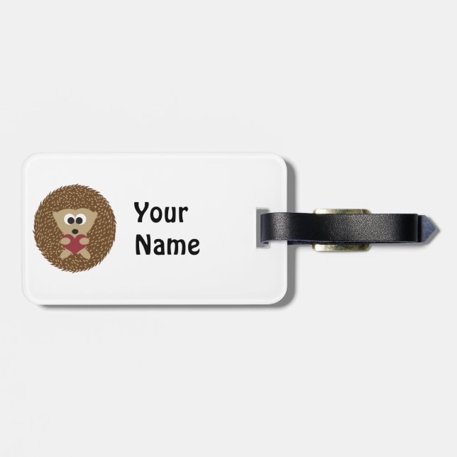 Hedgehog Hugging Heart Luggage Tag (Back Horizontal)