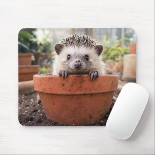 Hedgehog in a Clay Flower Pot Mouse Pad