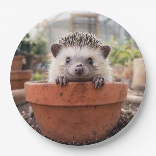 Hedgehog in a Clay Flower Pot Paper Plate
