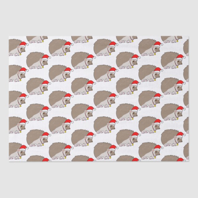 Hedgehog in a Santa Hat at Christmas Tissue Paper (Front)