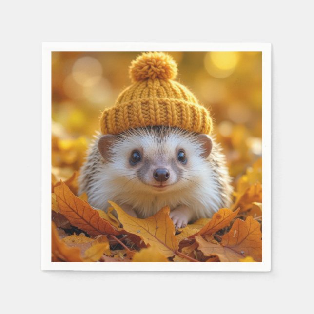 Hedgehog In Autumn Leaves Napkin (Front)