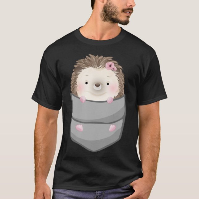 Hedgehog in Pocket Women Girl Cute Hedgehog Pet He T-Shirt (Front)