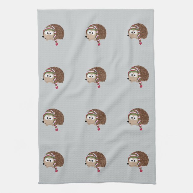 Hedgehog in Sleeping Cap Tea Towel (Vertical)
