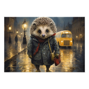 Hedgehog in the fog watercolor design photo print