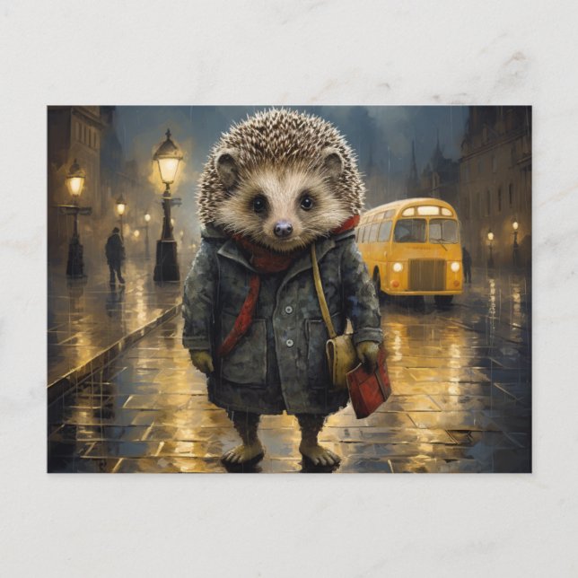 Hedgehog in the fog watercolor design postcard (Front)