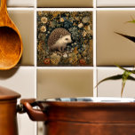 Hedgehog in the Forest William Morris style Tile<br><div class="desc">An adorable hedgehog,  hedgie,  peeks out through a woodlands forest in this charming design inspired by William Morris. Perfect for nature enthusiasts,  animal lovers,  and anyone who is enchanted by the beauty of gardens or the forest. Bring the the serenity of nature into your space.</div>