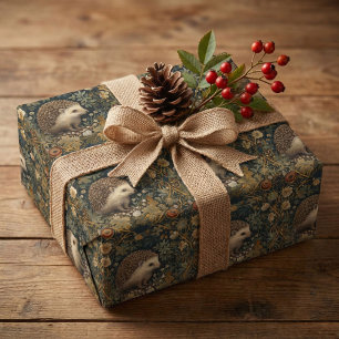 Hedgehog in the Forest William Morris style Wrapping Paper