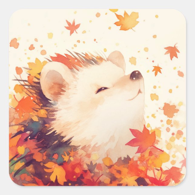 Hedgehog in the Heart of Fall Square Sticker (Front)