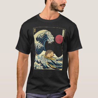 Hedgehog Japanese Kanagawa Wave Funny Surf Animal T-Shirt