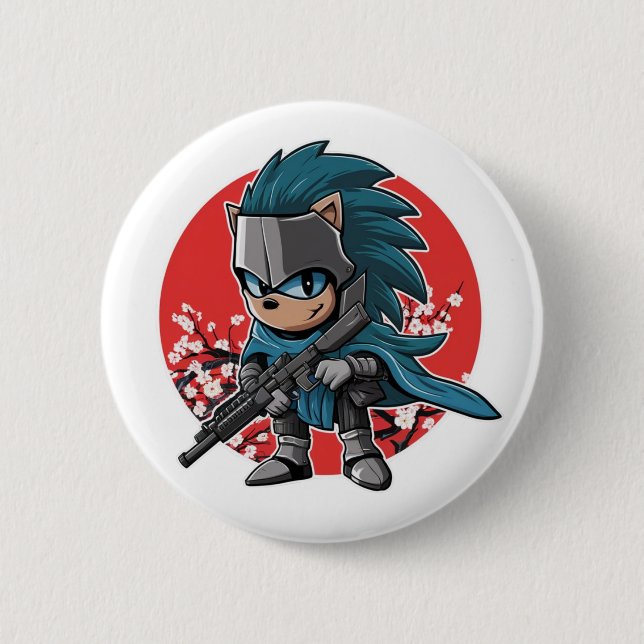 Hedgehog knight (2) 6 cm round badge (Front)