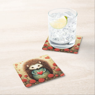 Hedgehog Love 2 Square Paper Coaster