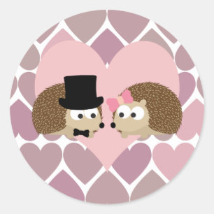 Hedgehog Love with Hearts Classic Round Sticker