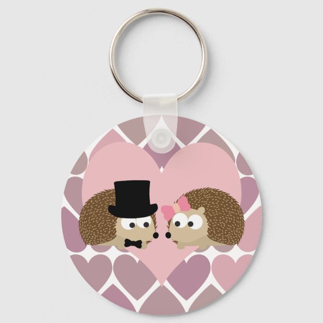 Hedgehog Love with Hearts Key Ring (Front)