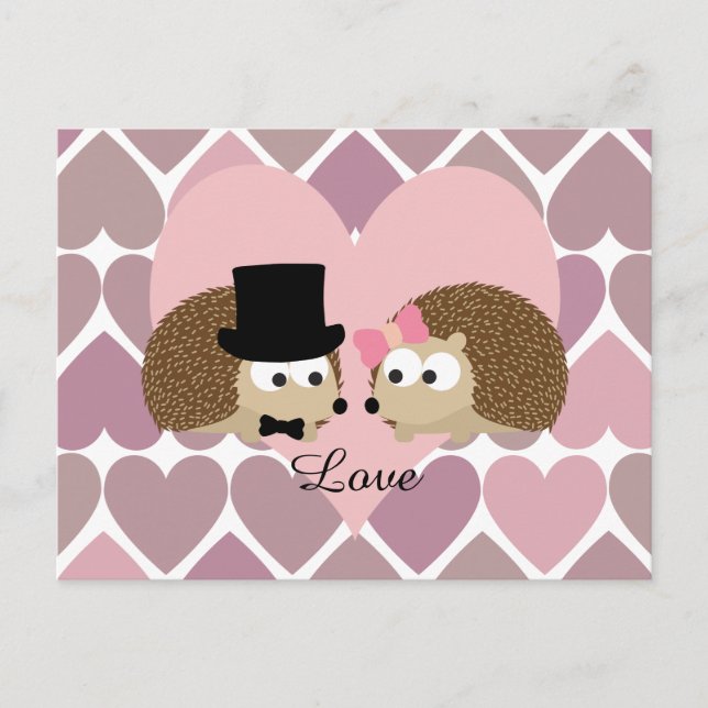 Hedgehog Love with Hearts Postcard (Front)