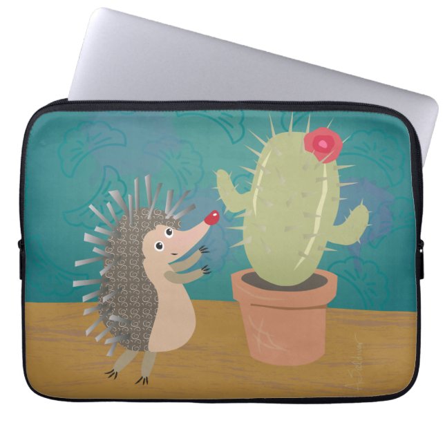 Hedgehog Meets Cactus Laptop Sleeve (Front)