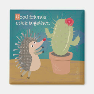 Hedgehog Meets Cactus Magnet
