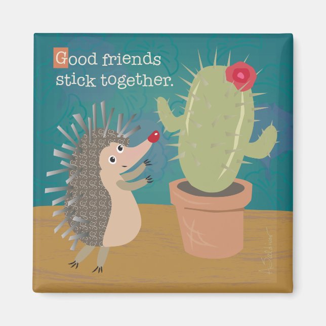 Hedgehog Meets Cactus Magnet (Front)