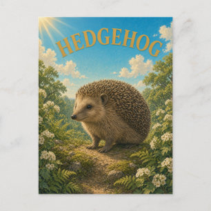 Hedgehog Mossy Woodland Watercolor GeoSaga Postcard