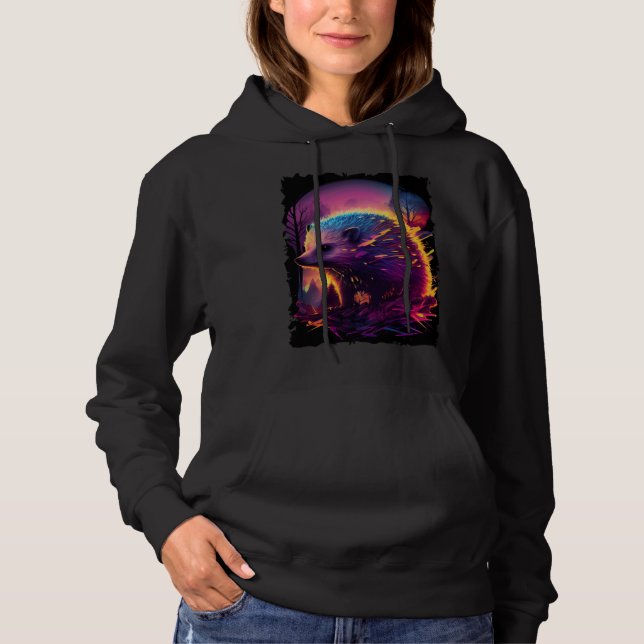 Hedgehog mountains sunset retro 70s vintage  2 hoodie (Front)