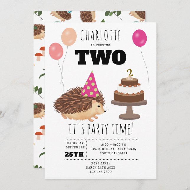 Hedgehog Mushroom Woodland Forest Funny Birthday Invitation (Front/Back)