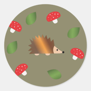 Hedgehog Mushrooms and Leaves Classic Round Sticker