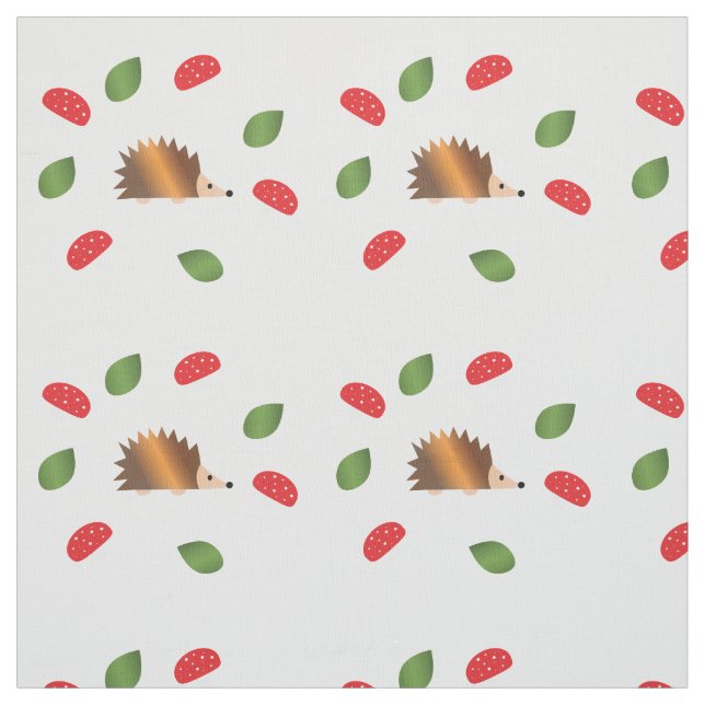 Hedgehog Mushrooms and Leaves Fabric (Swatch)