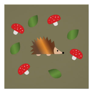 Hedgehog Mushrooms and Leaves Poster