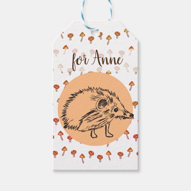 Hedgehog Mushrooms Cute  Gift Tag (Front)