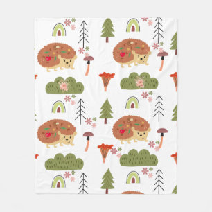 Hedgehog Nature Floral Rainbow Pattern  Fleece Blanket