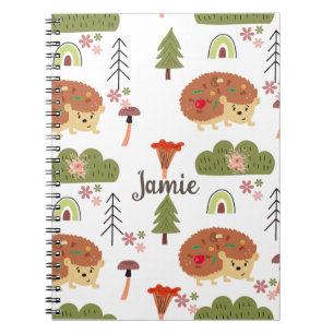 Hedgehog Nature Floral Rainbow Pattern Notebook