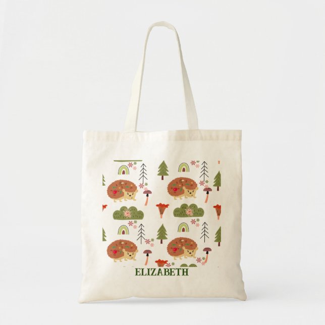 Hedgehog Nature Floral Rainbow Pattern  Tote Bag (Front)