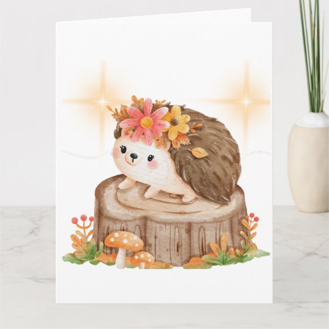 Hedgehog on Stump Card (Front)
