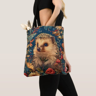 Hedgehog Pattern Vintage Forest Floral Garden Tote Bag