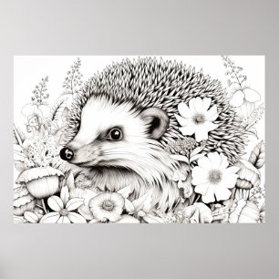 Hedgehog Peaceful Nature Prairie Sketch Drawing  Poster