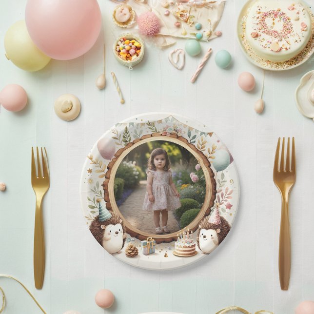 Hedgehog Photo Frame for Kids' Birthday Parties Paper Plate (Creator Uploaded)