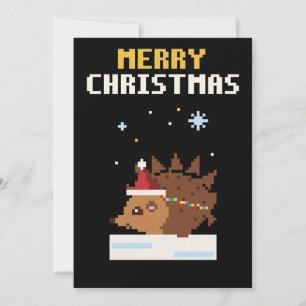 Hedgehog Pixel Art Christmas Card