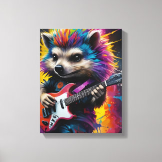 Hedgehog plays the guitar, rock graffiti canvas print
