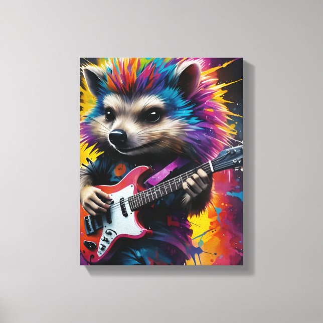 Hedgehog plays the guitar, rock graffiti canvas print (Front)