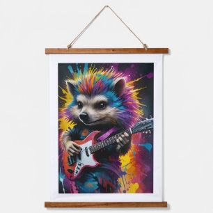 Hedgehog plays the guitar, rock graffiti hanging tapestry
