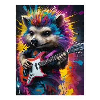 Hedgehog plays the guitar, rock graffiti photo print