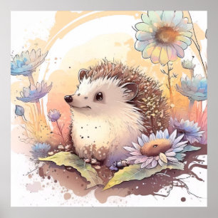 Hedgehog Portrait Animal Painting Wildlife Outdoor Poster