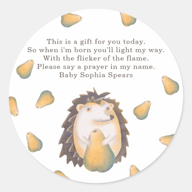 Hedgehog - Prayer candle label (Front)